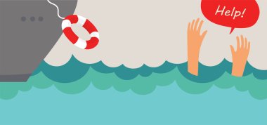 drowning man screaming for help. summer danger clipart