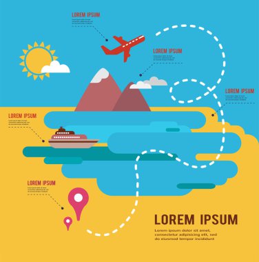 infograpics yaz tatilleri, dünya harita etrafında seyahat 