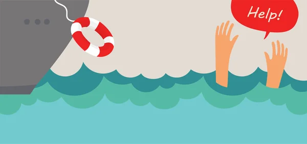 Drowning man screaming for help. summer danger — Stock Vector