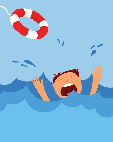 Drowning man screaming for help. summer danger — Stock Vector