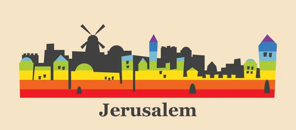 Jerusalem Panorama barevné s gay vlajky barvy — Stockový vektor