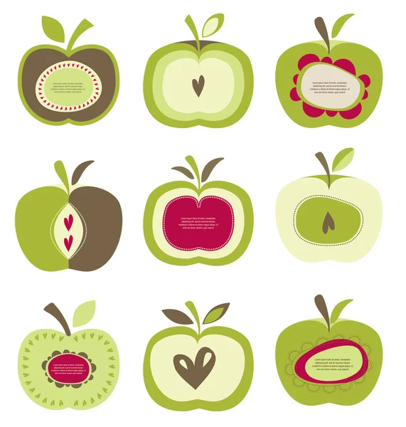 Lindo conjunto de manzana retro brillante — Archivo Imágenes Vectoriales