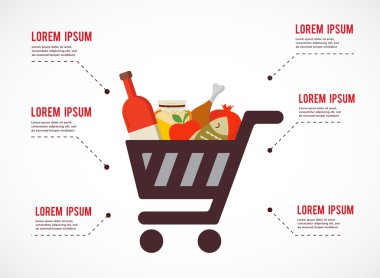 rosh hashanah geleneksel gıda ile alışveriş sepeti infographics. Yahudi tatil. Vektör çizim