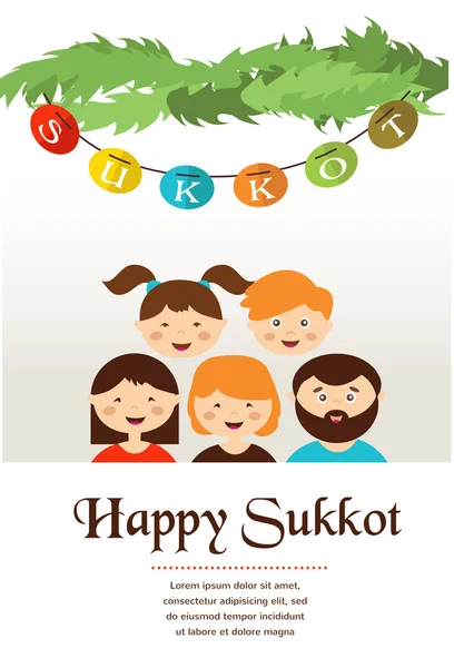 Sukkah の家族。仮庵の祭りユダヤ人の休日 — ストックベクタ