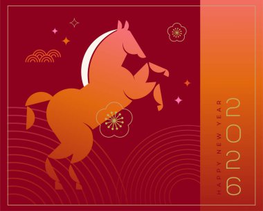 Ay 'ın yeni yılı yatay arka plan, afiş, sosyal medya hikaye şablonu. Çin Yeni Yılı, at yılı. Geometrik modern vektör biçimi