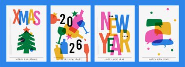 Mutlu yıllar. 2026. Arkaplan tasarımları, Yeni Yıl, sosyal medya tanıtım içeriği koleksiyonu.