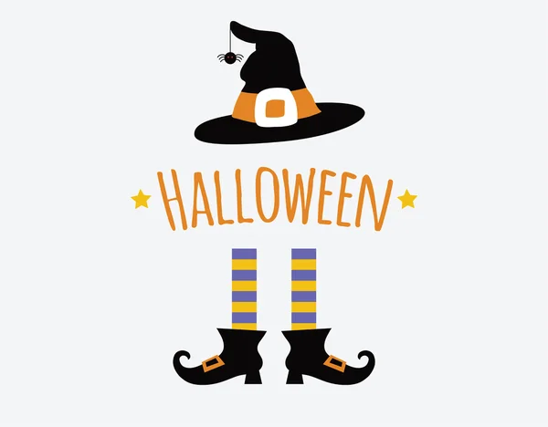 Conception heureuse de la carte d'Halloween avec des jambes de sorcière et chapeau. illustration vectorielle — Image vectorielle