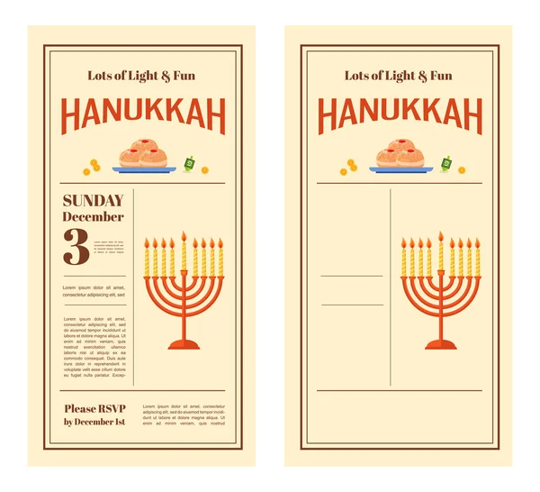 Happy Hanukkah greeting card design, snowing holiday template for party invitation, vector illustration — Stock Vector