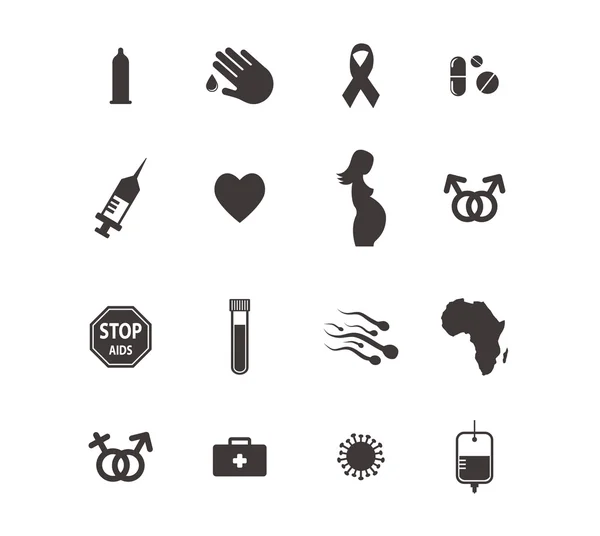 Gezondheidszorg en geneeskunde concept, Aids en Hiv pictogrammen. Wereld Aidsdag — Stockvector