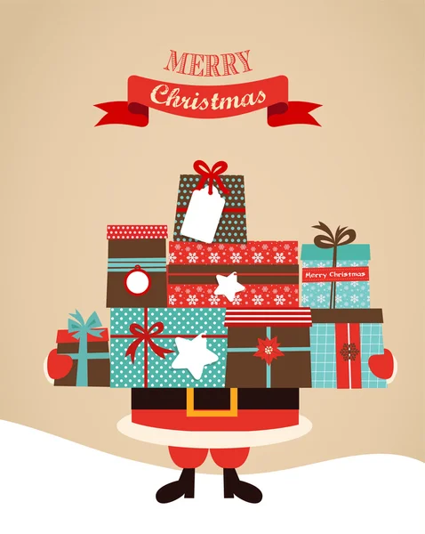 Santa celebración de regalos de Navidad. Feliz Navidad y feliz año nuevo — Vector de stock