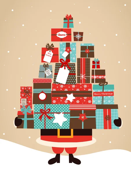 Санта держит рождественские подарки. С Новым годом и Рождеством Христовым! — стоковый вектор