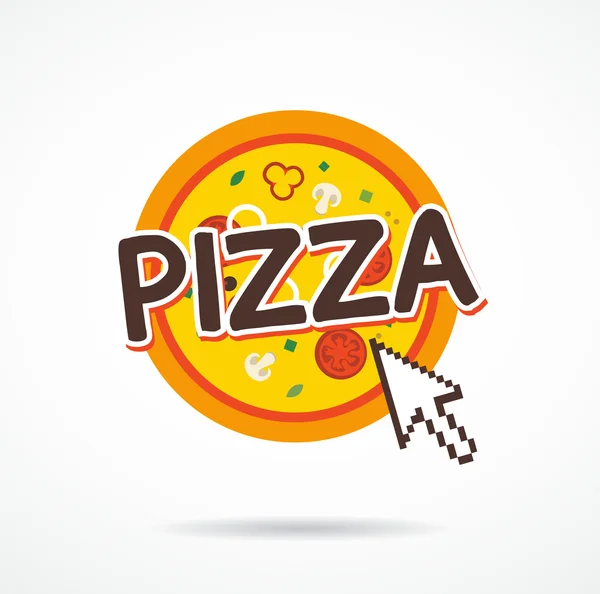 Icono de pedido de pizza en línea. flecha de Internet en el icono de la pizza. ilustración vectorial . — Archivo Imágenes Vectoriales