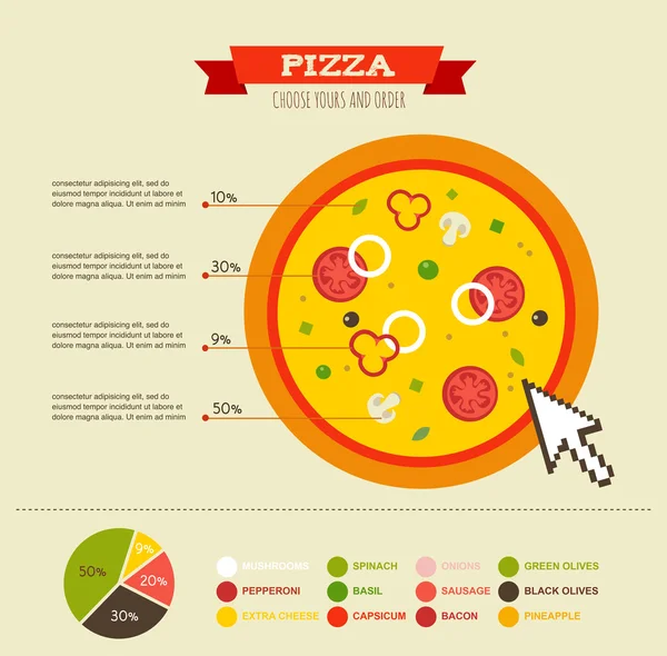 Infografiki pizzy elementów i ikony — Wektor stockowy