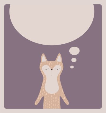 Şirin düşünme kedi kart tasarımı.