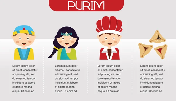 Purim hikaye. Yahudi tatil sembollerin purim. infographics tasarım — Stok Vektör
