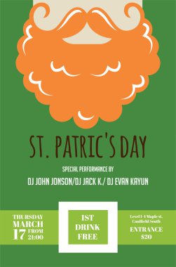 cüce cin veya İrlandalı adam bıyık ve sakal için St Patricks Günü pub ya da Parti Davetiyesi