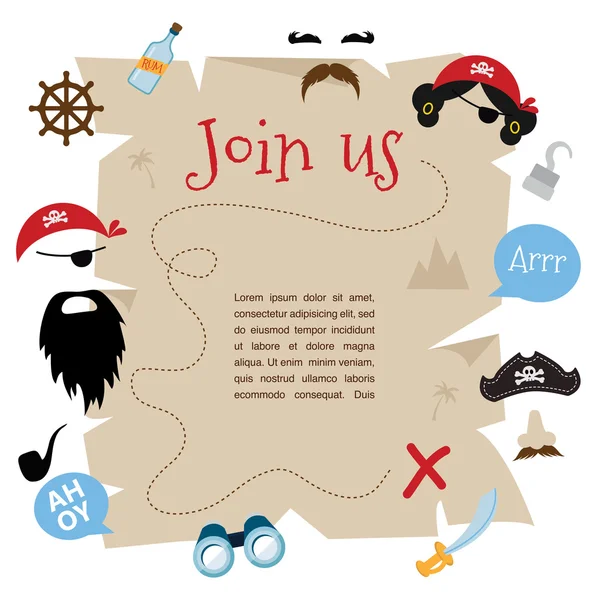 Pirate party invitation card design. vector illustration — Stock Vector