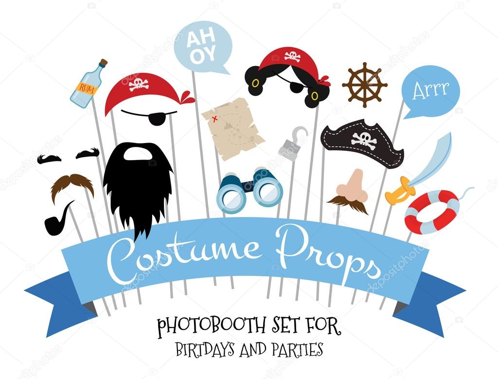 Pirate photo booth props and scrapbooking vector set