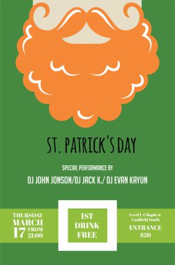 İrlandalı adam bıyık ve sakal için St Patricks Günü pub ya da Parti Davetiyesi