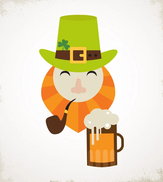 Cute cartoon leprechaun with beer. St. Patricks Day celebration. — Stock Vector