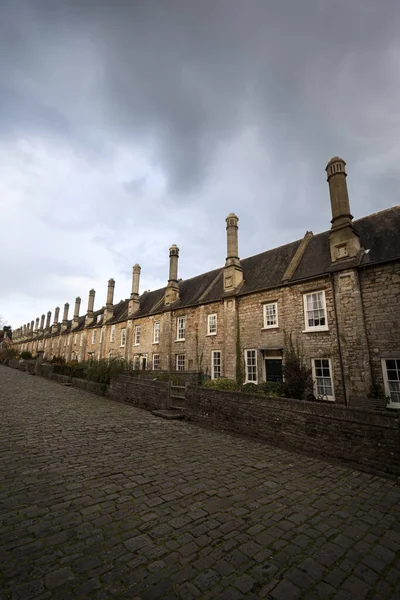 Häuser Vicar Close Wells Somerset Der Ältesten Reinen Wohnstraße Europas Stockbild