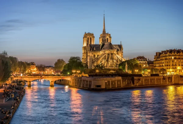 Catedral de Notre-Dame à noite — Fotografia de Stock