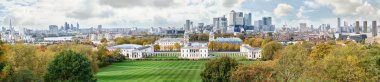 Sonbahar panoramik Greenwich ve Canary Wharf Londra