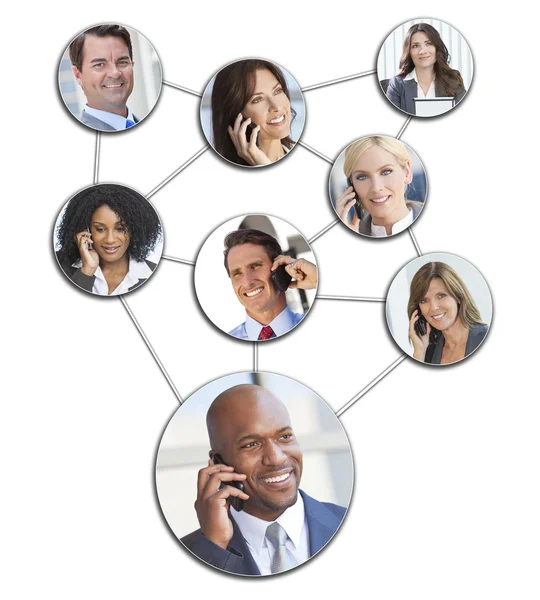 Business män kvinnor Cell Phone nätverk — Stockfoto