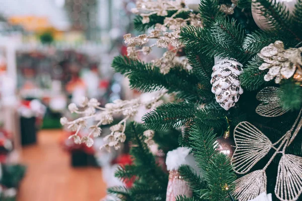 New Year Christmas Tree Decorations Background Store — Stock Photo, Image