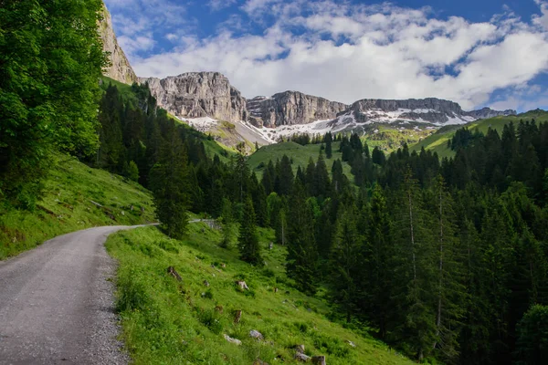 Alpská Krajina Švýcarsku Pořízeno Poblíž Vesnice Muotathal Kantonu Schwyz — Stock fotografie