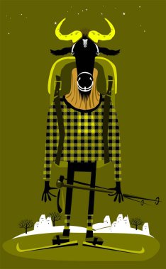 Komik giyinmiş keçinin çizgi film çizimi