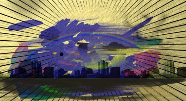 Şehir ile sanatsal soyut arkaplan