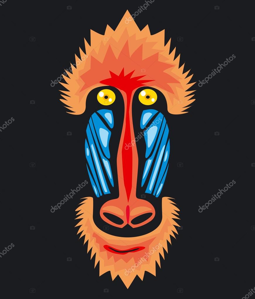 Mandrill monkey head, vector icon