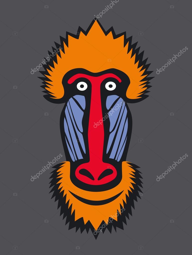 Mandrill monkey head, vector icon