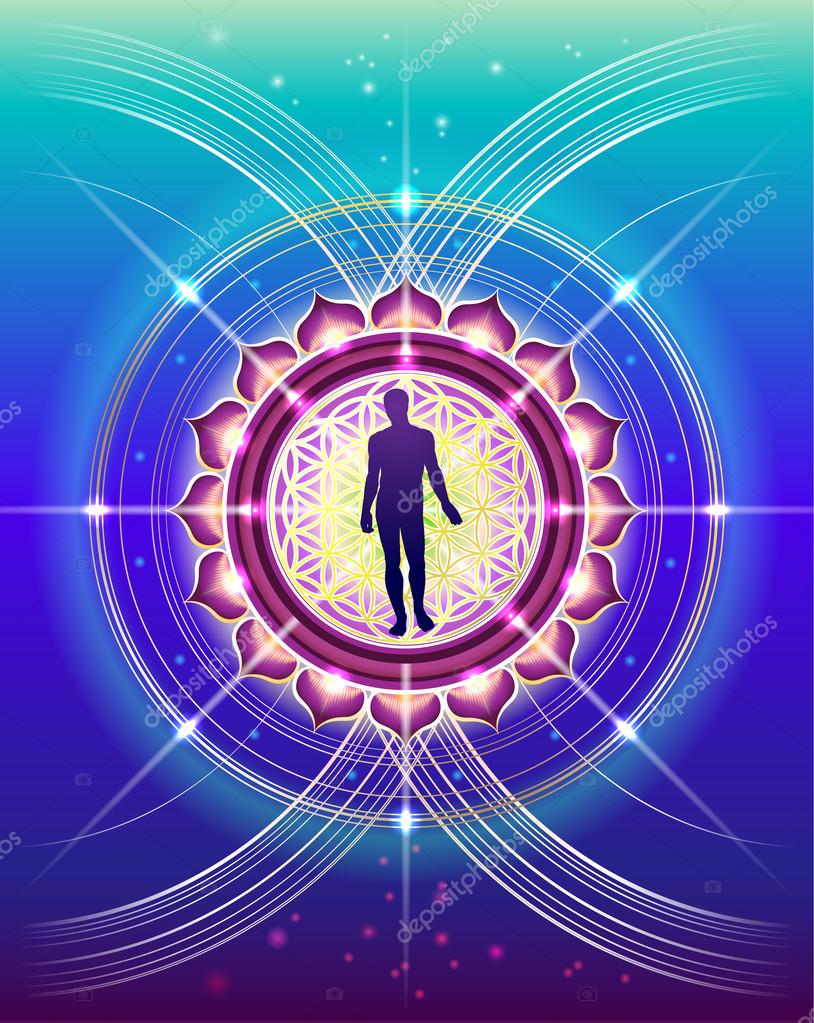 The symbolic, abstract image of human development with elements of sacred geometry as a scientific method for the study of life, nature and the cosmos.