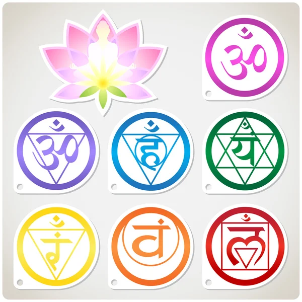 Chakras Set dan Lotus - Stok Vektor