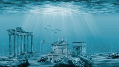 Illustration - Ruins of the Atlantis civilization. Underwater ruins clipart