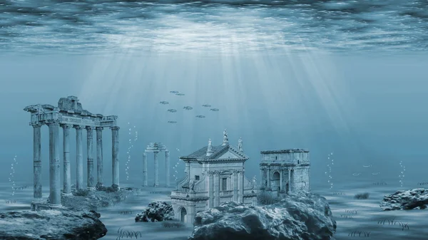 Ilustración Ruinas Civilización Atlantis Ruinas Submarinas — Foto de Stock