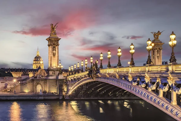 Ponte Alexandre Iii Parigi Tramonto — Foto Stock