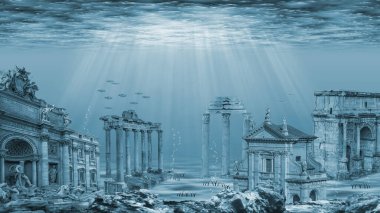 Illustration - Ruins of the Atlantis civilization. Underwater ruins clipart