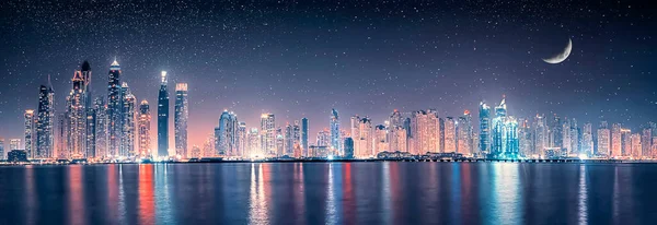 Dubai Marina Por Noche Emiratos Árabes Unidos — Foto de Stock