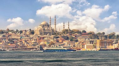 İstanbul 'da Süleyman Camii manzaralı şehir manzarası