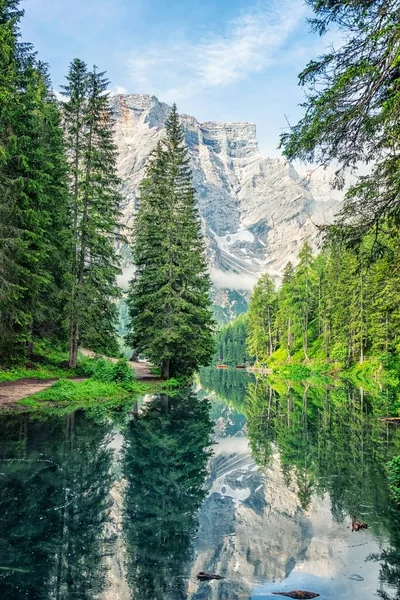 Lago Braies Pragser Wildsee Jižní Tyrolsko Itálie — Stock fotografie