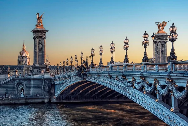 Ponte Alexandre Iii Paris Pôr Sol — Fotografia de Stock