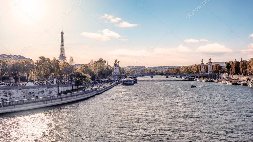 Seine River in Paris city, France