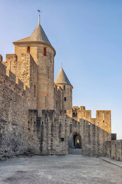 Kilátás Középkori Óváros Carcassonne Franciaországban — Stock Fotó
