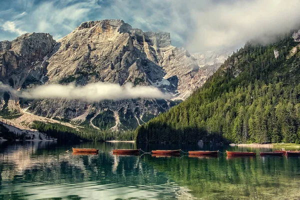 Lago Braies Pragser Wildsee Jižní Tyrolsko Itálie — Stock fotografie