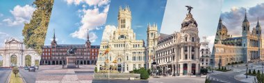 Madrid City, famous landmark collage clipart