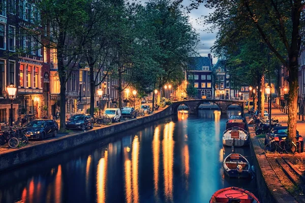 Amsterdam Stad Avond Nederland — Stockfoto