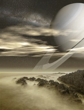 Saturn viewed from Titan moon clipart